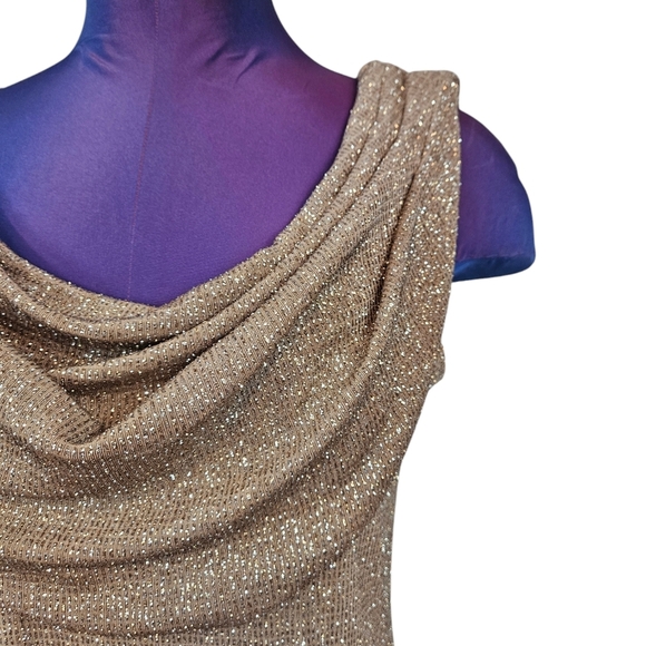 Vintage‎ Onyx Nite Gold Sparkly Cowl Neck Stretch Evening Blouse Size Large I27 - Picture 2 of 8